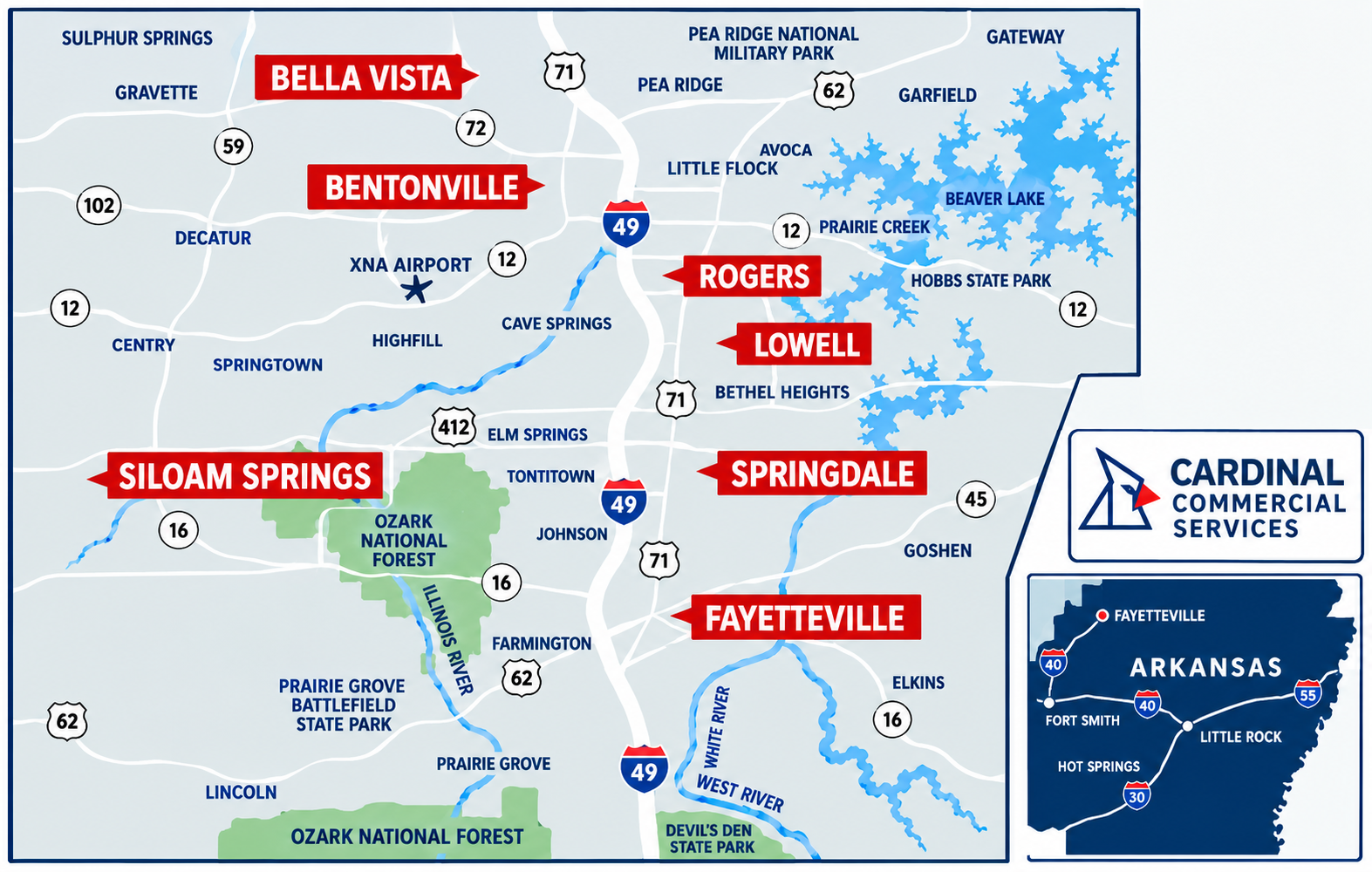 Northwest Arkansas service area map